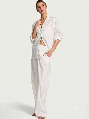Victoria's Secret White Pajama Set with Pink Piping in size Small Short